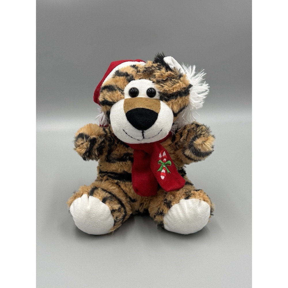 Dan Dee Striped Tiger Wearing Santa Hat Scarf Plush 8" Stuffed Animal 2016